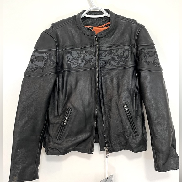 Milwaukee Leather motorcycle jacket with reflective skulls - Picture 2 of 15